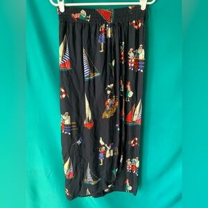 Women’s Vintage Nautical Print Navy Blue Beautiful Flow Graphic Maxi Skirt